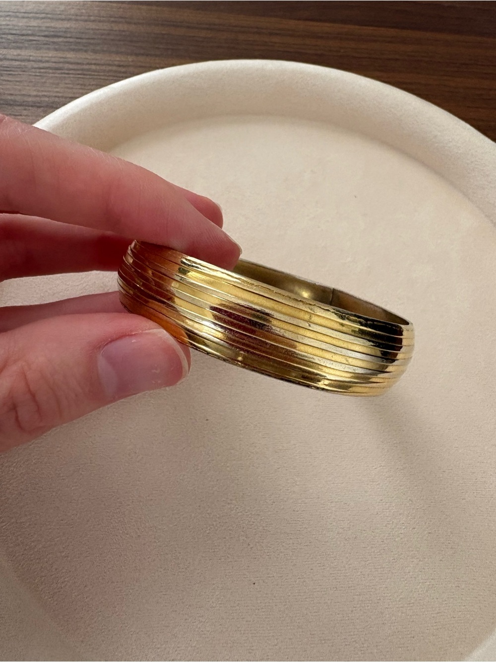 Gold Ribbed Bangle Bracelet - Picture 2 of 3